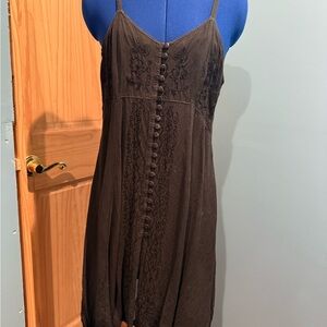 Black Buttoned Spaghetti Strap Mini Dress